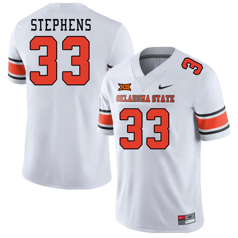 Men #33 Donovan Stephens Oklahoma State Cowboys College Football Jerseys Stitched-White - Click Image to Close